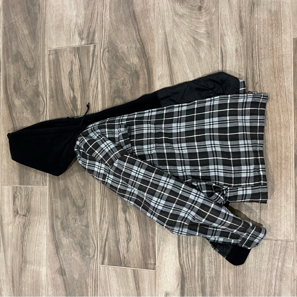 Plaid and black zip-up